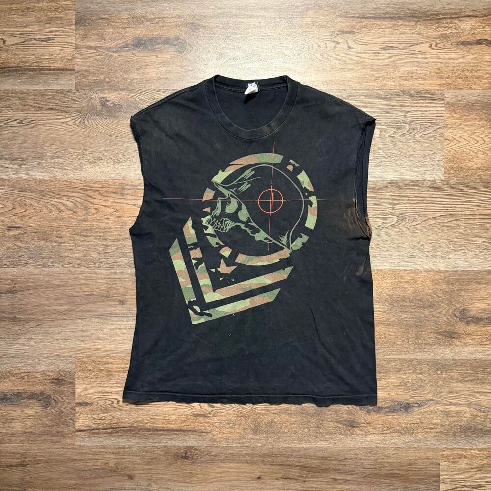 Y2K Metal Mulisha Camo Skull Sleeveless T-Shirt with camouflage skull graphic XL